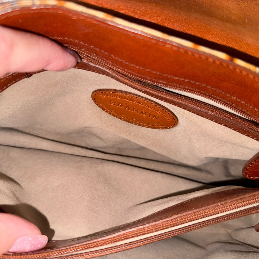 Croc-Embossed Leather Satchel Handbag in Cognac - Picture 11 of 11